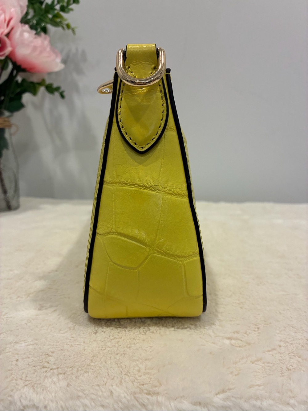 Furla Atena S Crossbody Yellow Croc Embossed Leather WB00397K0000 Made Italy - Picture 5 of 11